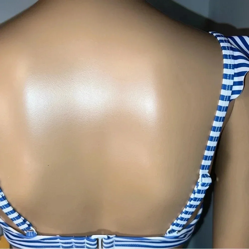 Kona Sol, XL, NWT,  stripe front tie knot,  ruffle caplet‎ shoulder accent